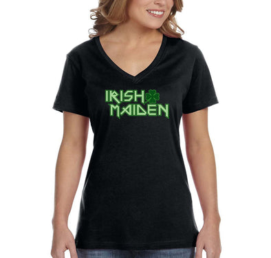 Free Shipping Women's Irish Maiden St. Patrick's Day Clover Beer Drinking Celtic Party Funny Shamrock Shenanigans Short Sleeve V-Neck T-Shirt