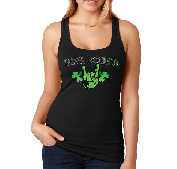 Free Shipping Women's Sham Rocked Shamrock Hands Beer Whiskey Party Funny Clover Shenanigans Irish St. Patrick's Day Long Racerback Tank Top