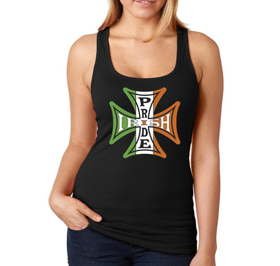 Free Shipping Women's Irish Pride Iron Cross Flag Celtic Clover Shenanigans St. Patrick's Day Racerback Tanktop