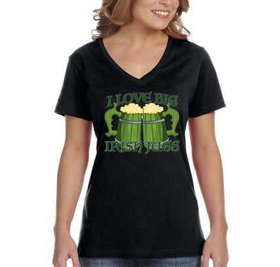 Free Shipping Women's I Love Big Irish Jugs Funny Whiskey Beer St. Patrick's Day V-Neck T-Shirt