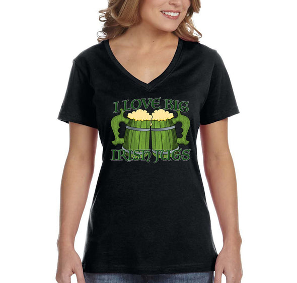 Free Shipping Women's I Love Big Irish Jugs Funny Whiskey Beer St. Patrick's Day V-Neck T-Shirt