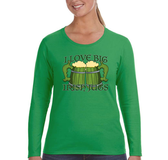 Free Shipping Women's I Love Big Irish Jugs Funny Beer St. Patrick's Day Long Sleeve T-Shirt