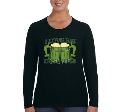Free Shipping Women's I Love Big Irish Jugs Funny Beer St. Patrick's Day Long Sleeve T-Shirt