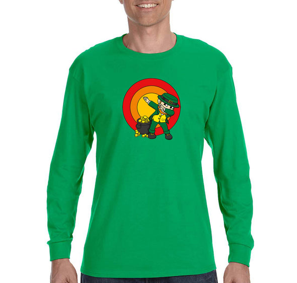 Free Shipping Men's Dab Leprechaun Dabbing Clover Shamrock Party Funny Shenanigans Whiskey Drink Irish St. Patrick's Day Long Sleeve T-Shirt