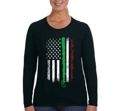 Free Shipping Women's Shillelagh Flag Irish Ireland Clover Shamrock Beer USA St. Patrick's Day Long Sleeve T-Shirt