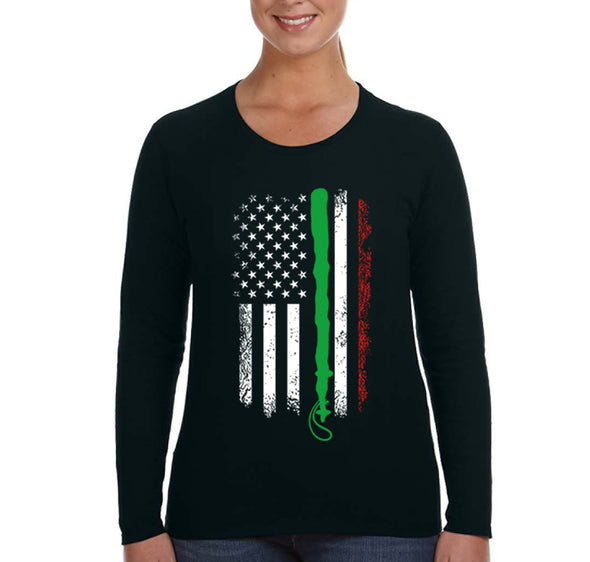 Free Shipping Women's Shillelagh Flag Irish Ireland Clover Shamrock Beer USA St. Patrick's Day Long Sleeve T-Shirt
