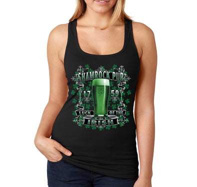 Free Shipping Women's Shamrock Pub Bar Irish Beer Whiskey Shenanigans Party St. Patrick's Day Clover Long Racerback Tanktop