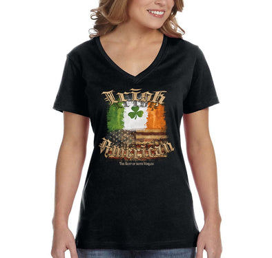 Free Shipping Women's Irish American USA Flag Pride St. Patrick's Day Clover Shamrock Shenanigans Beer V-Neck T-Shirt