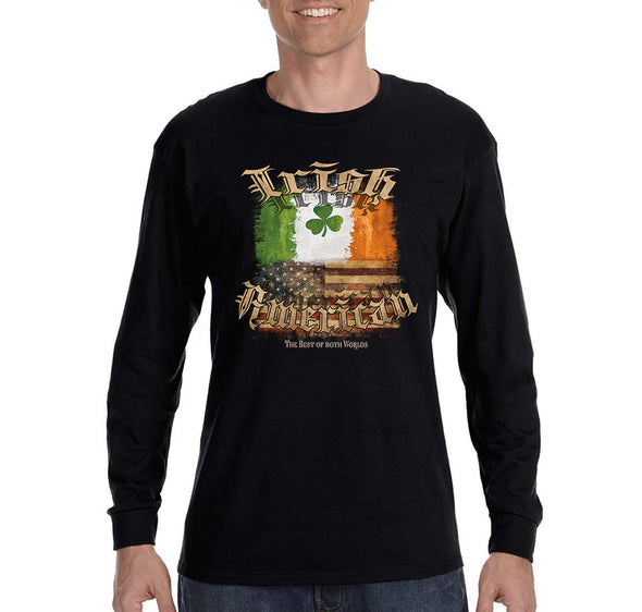Free Shipping Men's Irish American USA Flag Pride St. Patrick's Day Clover Shamrock Shenanigans Long Sleeve T-Shirt