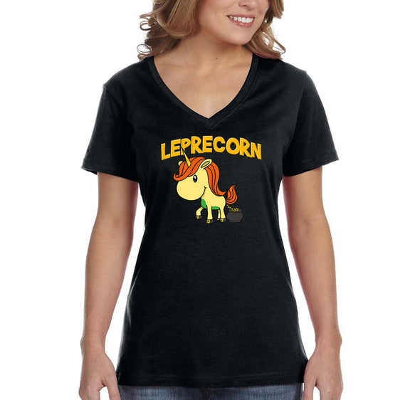 Free Shipping Womens Leprecorn Unicorn Leprechaun St. Patrick's Day Clover Shamrock Shenanigans Pot Gold Irish Shamrock Irish V-Neck T-Shirt