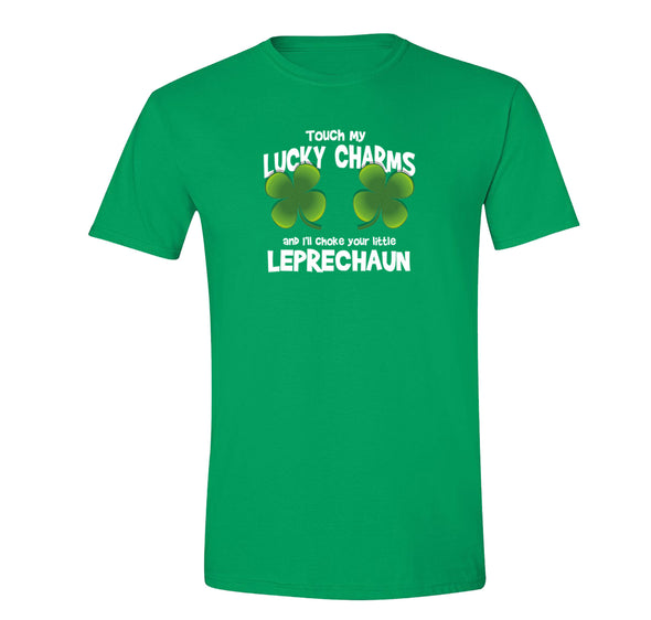 Free Shipping Men's Touch My Lucky Charms Choke Your Leprechauns Funny Shenanigans Clover Shamrock Irish Beer St. Patrick's Day T-Shirt