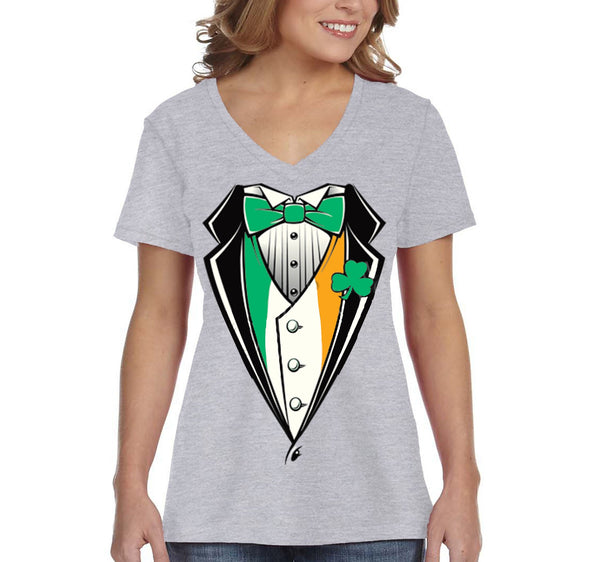 Free Shipping Women's Irish Tuxedo Leprechaun Funny Beer Clover Shamrock Whiskey Party Funny Shenanigans St. Patrick's Day V-Neck T-Shirt