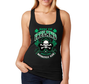 Free Shipping Women's Sons of Ireland Irish Biker Motorcycle Celtic Clover Shenanigans St. Patrick's Day Racer-Back Tank-Top
