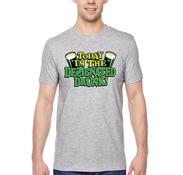 Free Shipping Men's Designated Drunk Irish Funny Party Whiskey Beer St. Patrick's Day T-Shirt