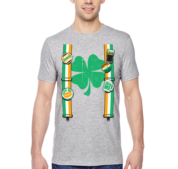 Free Shipping Men's Irish Suspenders St. Patrick's Day Funny Party Leprechaun Beer T-Shirt