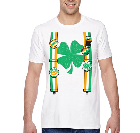 Free Shipping Men's Irish Suspenders St. Patrick's Day Funny Party Leprechaun Beer T-Shirt