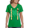 Free Shipping Women's Irish Suspenders St. Patrick's Day Funny Leprechaun Beer Party Clover Shamrock Whiskey V-Neck T-Shirt