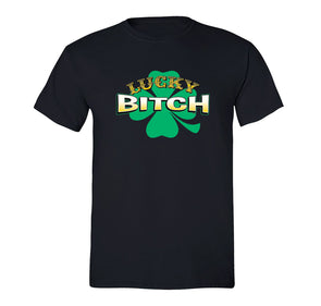 Free Shipping Men's Lucky Bitch Shamrock Leprechaun Pub Bar Beer Whiskey Funny Party Clover Shenanigans Irish St. Patrick's Day T-Shirt