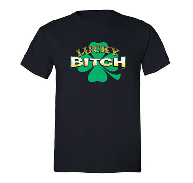Free Shipping Men's Lucky Bitch Shamrock Leprechaun Pub Bar Beer Whiskey Funny Party Clover Shenanigans Irish St. Patrick's Day T-Shirt
