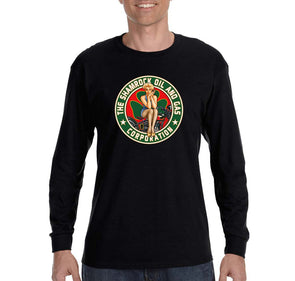 Free Shipping Men's Shamrock Oil Gas Pinup Girl Clover Vintage Biker Shenanigans Whiskey Drink Irish St. Patrick's Day Long Sleeve T-Shirt