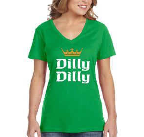 Free Shipping Women's Dilly Dilly St. Patrick's Day Drinking Shamrock Clover Irish Green Beer Party Funny  Short Sleeve V-Neck T-Shirt
