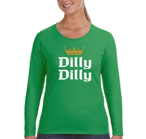 Free Shipping Women's Dilly Dilly St. Patrick's Day Drinking Shamrock Clover Irish Green Beer Party Funny Long Sleeve T-Shirt