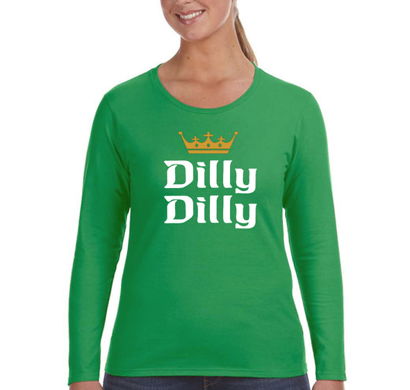 Free Shipping Women's Dilly Dilly St. Patrick's Day Drinking Shamrock Clover Irish Green Beer Party Funny Long Sleeve T-Shirt