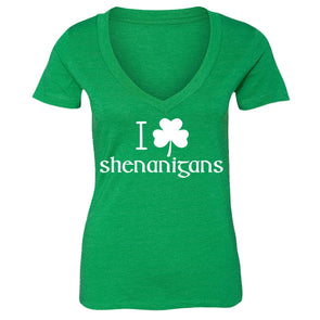 Free Shipping Womens St. Patrick's Day Saint Paddy Drunk shirt I Love Shenanigans Shamrock Clover Irish Short Sleeve V-Neck T-Shirt