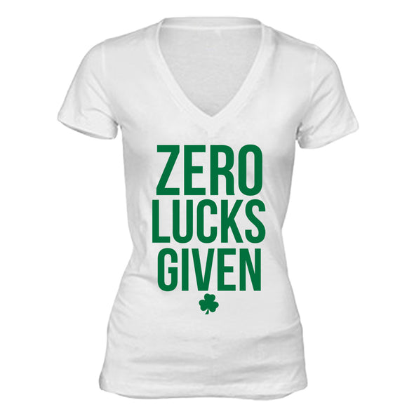 Free Shipping Womens St. Patrick's Day Saint Paddy Drunk shirt Zero Lucks Given Shamrock Clover Irish Women V-Neck T-Shirt