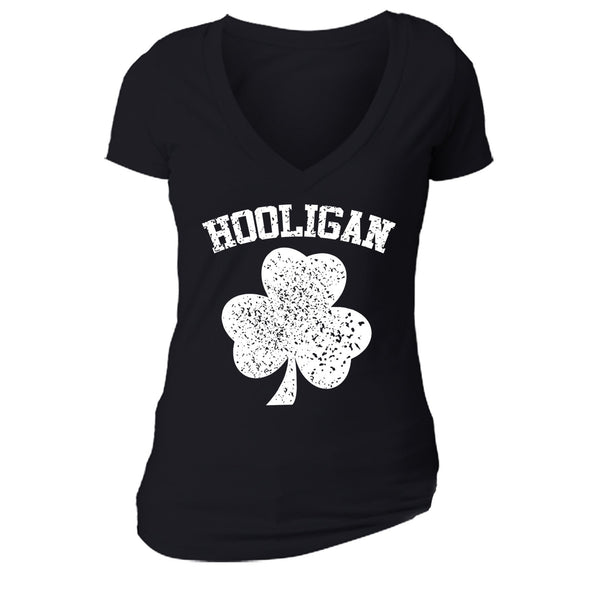 Free Shipping Womens St. Patrick's Day Saint Paddy Drunk shirt Hooligan Shamrock Clover Irish Women V-Neck T-Shirt