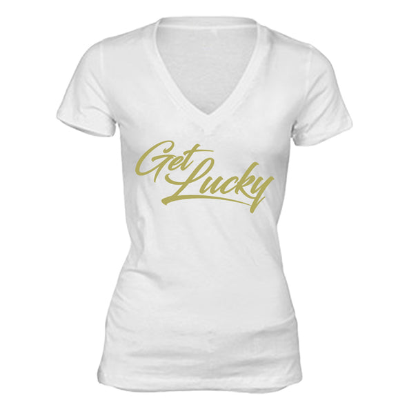 Free Shipping Womens St. Patrick's Day Saint Paddy Drunk shirt Get Lucky Shamrock Clover Irish Women V-Neck T-Shirt