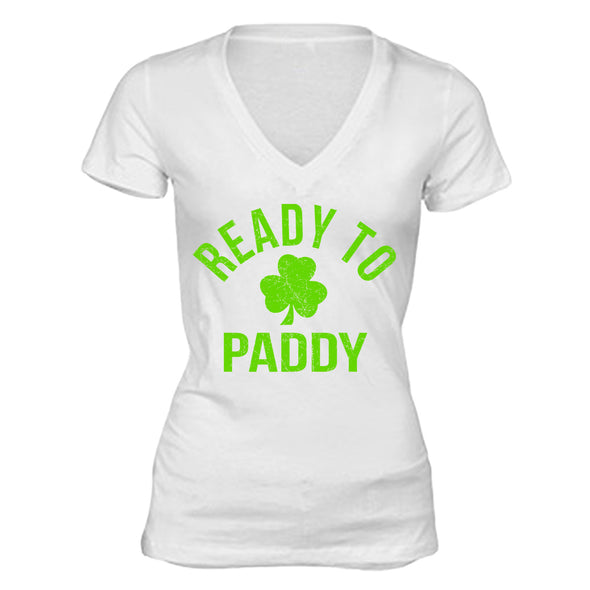 Free Shipping Womens St. Patrick's Day Saint Paddy Drunk shirt Ready to Paddy Shamrock Clover Irish Women V-Neck T-Shirt