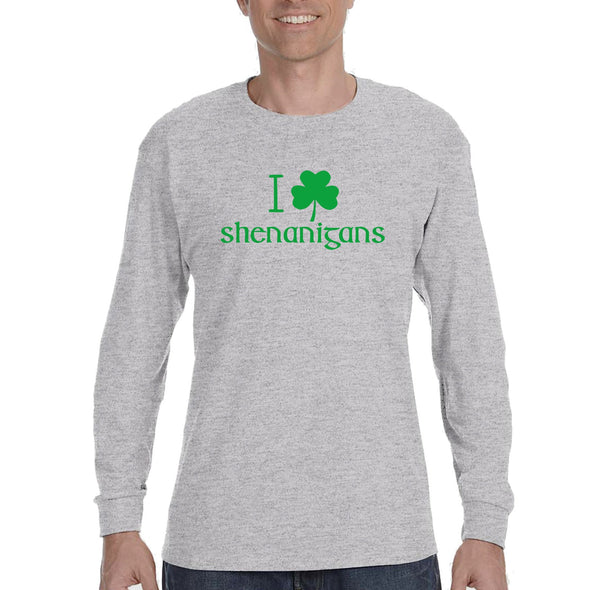 Free Shipping Mens St. Patrick's Day Saint Paddy Drunk shirt I Love Shenanigans Shamrock Clover Irish Long Sleeve T-Shirt