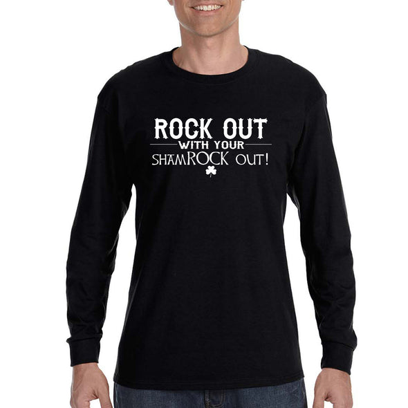Free Shipping Mens St. Patrick's Day Saint Paddy Drunk Shirt Rock Out With Your Shamrock Out Clover Irish Longsleeve T-Shirt