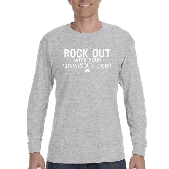 Free Shipping Mens St. Patrick's Day Saint Paddy Drunk Shirt Rock Out With Your Shamrock Out Clover Irish Longsleeve T-Shirt