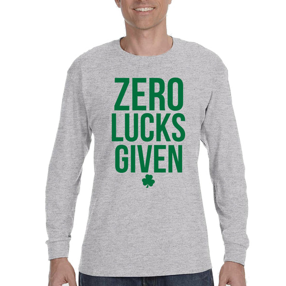 Free Shipping Mens St. Patrick's Day Saint Paddy Drunk shirt Zero Lucks Given Shamrock Clover Irish Mens Long Sleeve T-Shirt