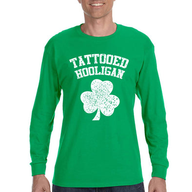 Free Shipping Mens St. Patrick's Day Saint Paddy Drunk shirt Shamrock Clover Tattooed Hooligan Irish Mens Long Sleeve T-Shirt