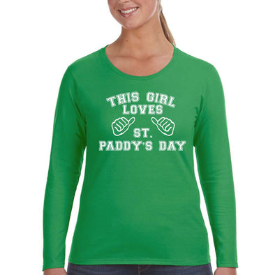 Free Shipping Womens This Girl Loves St Paddy's Day St Patrick shirt Shamrock Clover Irish Womens Long Sleeve T-Shirt