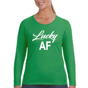 Free Shipping Womens St. Patrick's Day Saint Paddy Drunk shirt Lucky Charm Shamrock Lucky AF Clover Irish Womens Longsleeve T-Shirt
