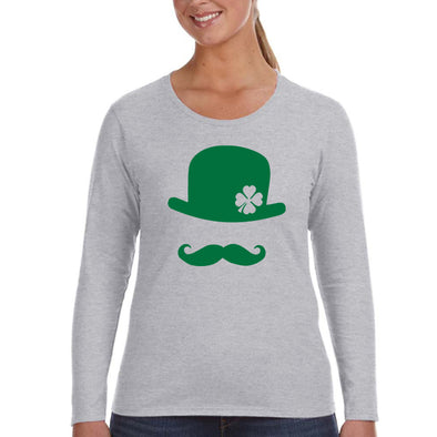 Free Shipping Women's St. Patrick's Day Saint Paddy Drunk shirt Hat Moustache Shamrock Clover Irish Irish Longsleeve T-Shirt