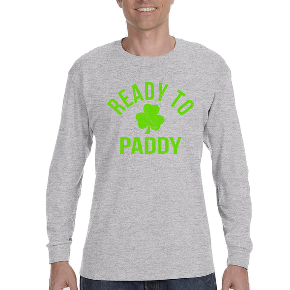 Free Shipping Mens St. Patrick's Day Saint Paddy Drunk shirt Ready to Paddy Shamrock Clover Irish Mens Long Sleeve T-Shirt