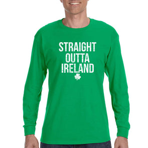 Free Shipping Men's St. Patrick's Day Saint Paddy Drunk shirt Straight Outta Ireland Shamrock Clover Irish Men's Long Sleeve T-Shirt