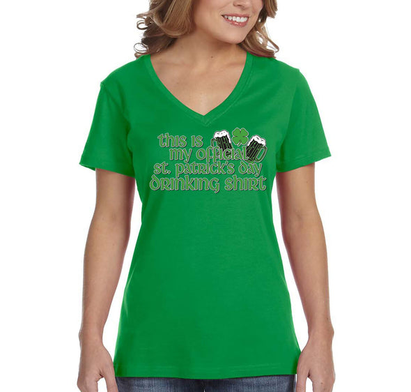 Free Shipping Womens My Official St. Patrick's Day Drinking Shamrock Clover Irish Green Beer Party Funny V-Neck T-Shirt