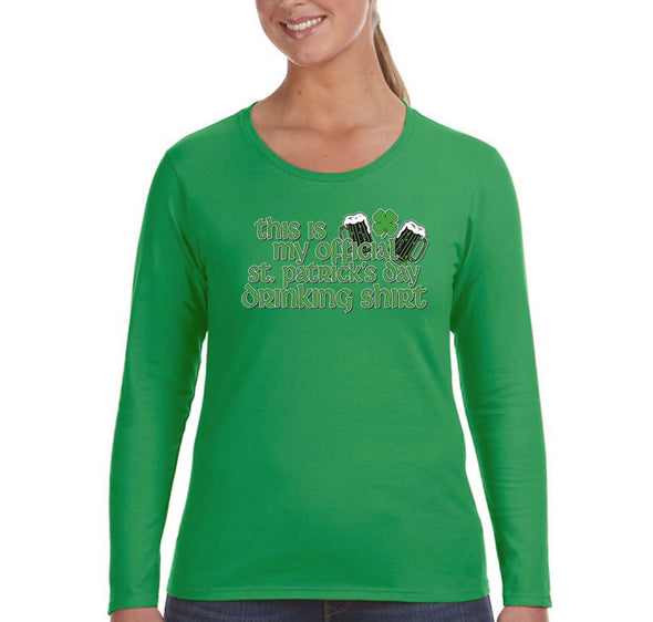 Free Shipping Womens My Official St. Patrick's Day Drinking Shamrock Clover Irish Green Beer Party Funny Long Sleeve T-Shirt