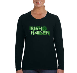Free Shipping Women's Irish Maiden St. Patrick's Day Clover Beer Drinking Celtic Party Funny Shamrock Shenanigans Long Sleeve T-Shirt