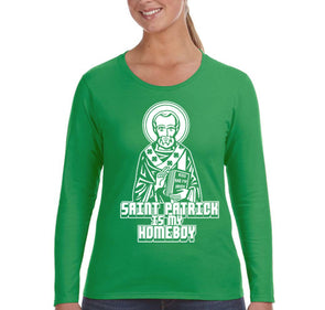 Free Shipping Women's Saint Patrick My Homeboy Funny Drinking Green Shamrock Party Shenanigans Irish Patricks Clover Long Sleeve T-Shirt