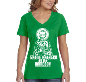 Free Shipping Women's Saint Patrick is My Homeboy Funny Drinking Green Shamrock Beer Party Shenanigans Irish Patrick's Clover Short Sleeve V-Neck T-Shirt