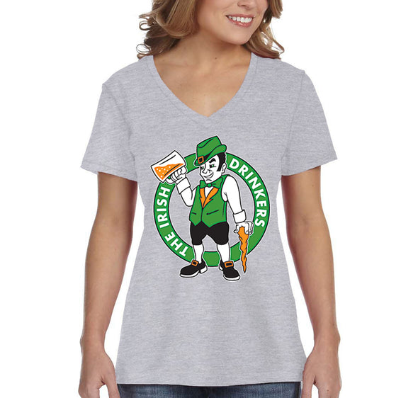 Free Shipping Women's Irish Drinkers Leprechaun Team Beer Clover Shamrock Whiskey Party Funny Shenanigans St. Patrick's Day V-Neck T-Shirt