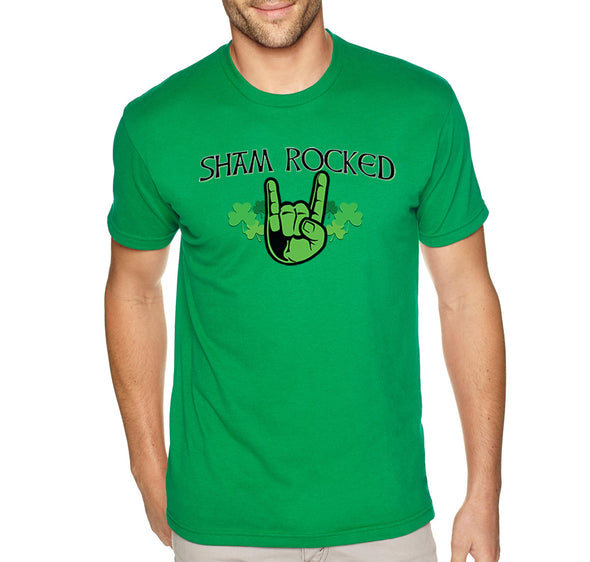 Free Shipping Men's Sham Rocked Shamrock Devil Hand Horns Beer Whiskey Funny Party Clover Shenanigans Irish St. Patrick's Day T-Shirt