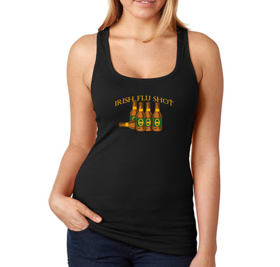 Free Shipping Women's Irish Flu Shot Beer Whiskey Drinking Funny Party Shenanigans Clover Shamrock St. Patrick's Day Racerback Tanktop